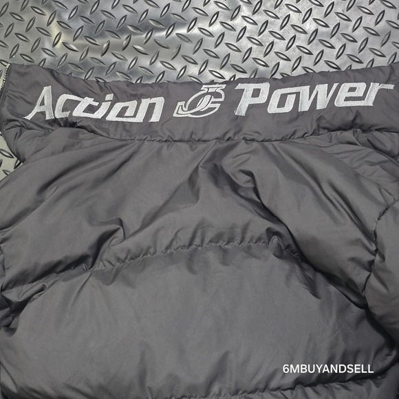 Action Power Xtreme Down Puffer Jacket Black Y2K Vintage Men's M - Picture 10 of 16
